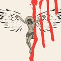 Crucified Jesus Christ with wings and blood drips Royalty Free Stock Photo