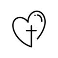 Abstract religious cross and heart icon. Christian love logo. Monoline vector illustration Royalty Free Stock Photo