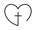 Abstract religious cross and heart icon. Christian love logo. Monoline vector illustration. Religious community. Design Royalty Free Stock Photo