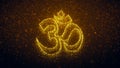 Religious Golden Shine Glitter Sparkle Hinduism Omkara Devanagari Symbol Lines With Sparkle Glitter Particles Falling