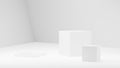 Abstract rendering 3d shape for products display presentation. Modern white cube pedestal podium with empty room.