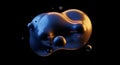 Abstract rendering of a large glossy blob with smaller spheres floating around on a black background Royalty Free Stock Photo