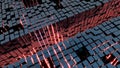 Background with metal cubes and a red light, 3d illustration