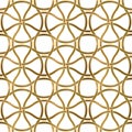 Abstract repeatable pattern background of golden twisted bands. Swatch of gold intertwined winding bands. Seamless pattern in