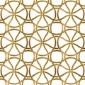 Abstract repeatable pattern background of golden twisted bands. Swatch of gold intertwined winding bands. Seamless pattern in