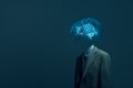 Abstract representation of ai artificial inteligence in a business. Businessman with a floating glowing brain