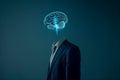 Abstract representation of ai artificial inteligence in a business. Businessman with a floating glowing brain Royalty Free Stock Photo