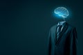Abstract representation of ai artificial inteligence in a business. Businessman with a floating glowing brain