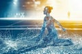 Abstract representation of ai digital face merging with binary code and neural patterns Royalty Free Stock Photo