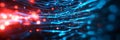 Abstract representation of AI networks and peertopeer communication symbolized by glowing blue lines and red dots representing