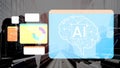 Abstract representation of artificial intelligence concept with data visualization elements and urban background Royalty Free Stock Photo