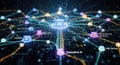 Abstract representation of artificial intelligence network connecting various digital concepts and data streams Royalty Free Stock Photo