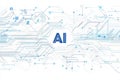 Abstract representation of artificial intelligence with overlapping graphics and code snippets. 3D rendering. Royalty Free Stock Photo