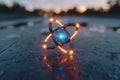 Glowing Atom Model: Futuristic Energy Concept on Dark Surface Royalty Free Stock Photo