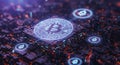Abstract representation of Bitcoin and blockchain technology. Centralized glowin Royalty Free Stock Photo