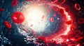 Flow of Red Blood Cells in a Vein, Microscopic Image of Circulatory System Royalty Free Stock Photo