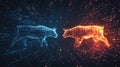 Dynamic Fusion of Bull and Bear Markets in Glowing Particles, Technological Impact on Investment Strategies Royalty Free Stock Photo