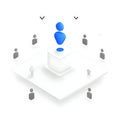 Abstract representation of a central figure with surrounding silhouettes, symbolizing focus or leadership