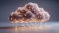 Abstract representation of cloud computing concepts featuring a fluffy illuminated cloud form wrapped in glowing string lights Royalty Free Stock Photo