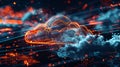 An abstract representation of cloud computing with digital elements symbolizing data processing and AI operations in the Royalty Free Stock Photo