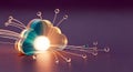 Abstract representation of cloud computing technology with glowing elements and data streams Royalty Free Stock Photo