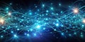 Abstract representation of a complex network system featuring illuminated nodes and interconnected pathways. Generative AI Royalty Free Stock Photo