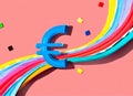 abstract representation of the concept of euro using dynamic shapes and colors