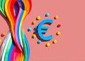 abstract representation of the concept of euro using dynamic shapes and colors