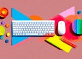 abstract representation of the concept of keyboard and mouse using dynamic shapes and colors