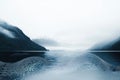 Abstract representation of data lake with AI analyzing information and machine learning predictions, evoking sense of