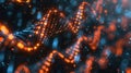 Digital DNA Strand With Binary Code Glowing In Blue and Orange on Dark Background Royalty Free Stock Photo