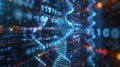 Futuristic DNA Helix Structure with Binary Code and Glowing Particle Background Royalty Free Stock Photo