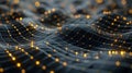 Abstract Network Grid with Golden Light Points, representing connectivity and data transfer Royalty Free Stock Photo