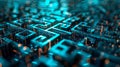 Abstract representation of a digital maze with AI-driven algorithms navigating through