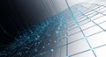 Abstract network of glowing blue nodes and connecting lines forming a grid structure on a dark background Royalty Free Stock Photo