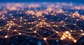 Abstract Network of Glowing Orange Nodes and Lines on a Dark Blue Background connection technology Royalty Free Stock Photo