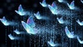 Digital Butterflies Flying in Binary Code Rain, Abstract Technology Concept Royalty Free Stock Photo
