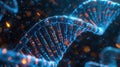 Abstract Futuristic DNA Helix Structure with Glowing Data Stream and Dark Background Royalty Free Stock Photo