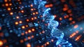 Futuristic DNA Structure Illustration with Binary Code and Glowing Data Points. Royalty Free Stock Photo