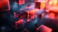 Abstract representation of floating translucent cubes in a dynamic neon red and blue environment showcasing modern
