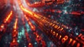 Abstract Binary Code Stream with Red Light Speed, Data Transfer and Technology Background. Royalty Free Stock Photo