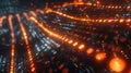 Binary Code Stream Visualization with Glowing Orange Data Points and Abstract Background Royalty Free Stock Photo