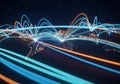Abstract representation of global connectivity with a dark background. Features the Earth depicted Royalty Free Stock Photo