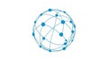 Abstract blue globe with interconnected nodes and lines on white background network connection Royalty Free Stock Photo