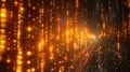 Golden Digital Rain of Data Stream Background in Cyberspace Abstract Technology Concept Royalty Free Stock Photo