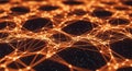 Glowing Orange Network of Interconnected Nodes and Lines on a Dark Background technology connection Royalty Free Stock Photo