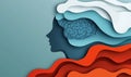 Abstract representation of human mind with brain and waves in blue, white, and red colors Royalty Free Stock Photo