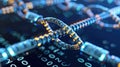 Blockchain Technology Concept Represented by Interconnected Chains on Digital Binary Background. Royalty Free Stock Photo