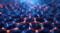 Abstract Honeycomb Structure with Glowing Nodes and Lines in Dark Blue Ambiance Royalty Free Stock Photo