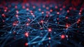 Abstract Digital Connection Network with Glowing Red Nodes and Blue Lines Background Royalty Free Stock Photo